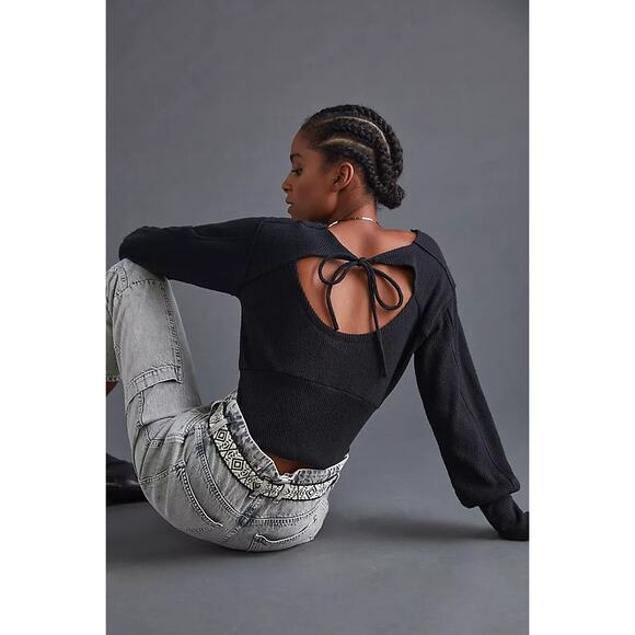 Anthropologie Tops - Puff-Sleeved Open-Back Top Black M